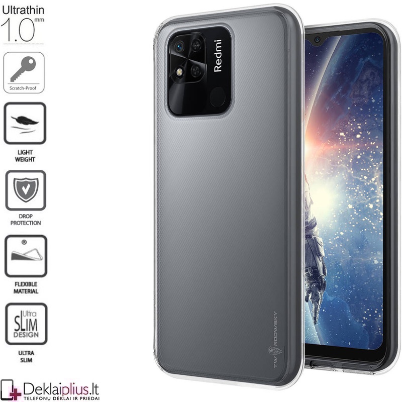 Silikoninis plonas dėklas 1.0 mm storio - permatomas (telefonui Xiaomi Redmi 10A) Silikoninis plonas dėklas 1.0 mm storio - permatomas (telefonui Xiaomi Redmi 10A)